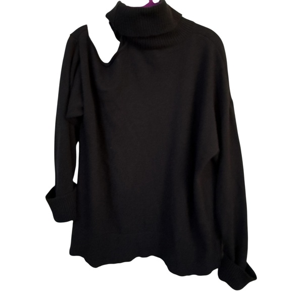 1.State Cutout Shoulder Sweater Sz XL Black‎ Turtleneck Minimalist Neutral Fall - Picture 3 of 7